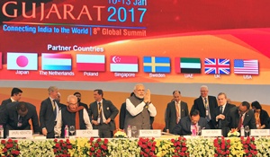 Prime Minister Narendra Modi at the Vibrant Gujarat Global Summit 2017, at Mahatma Mandir, in Gandhinagar, Gujarat on January 10, 2017